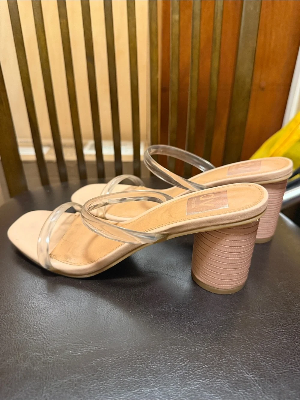 Dolce Vita Nude Block Heel Sandals with Clear Straps